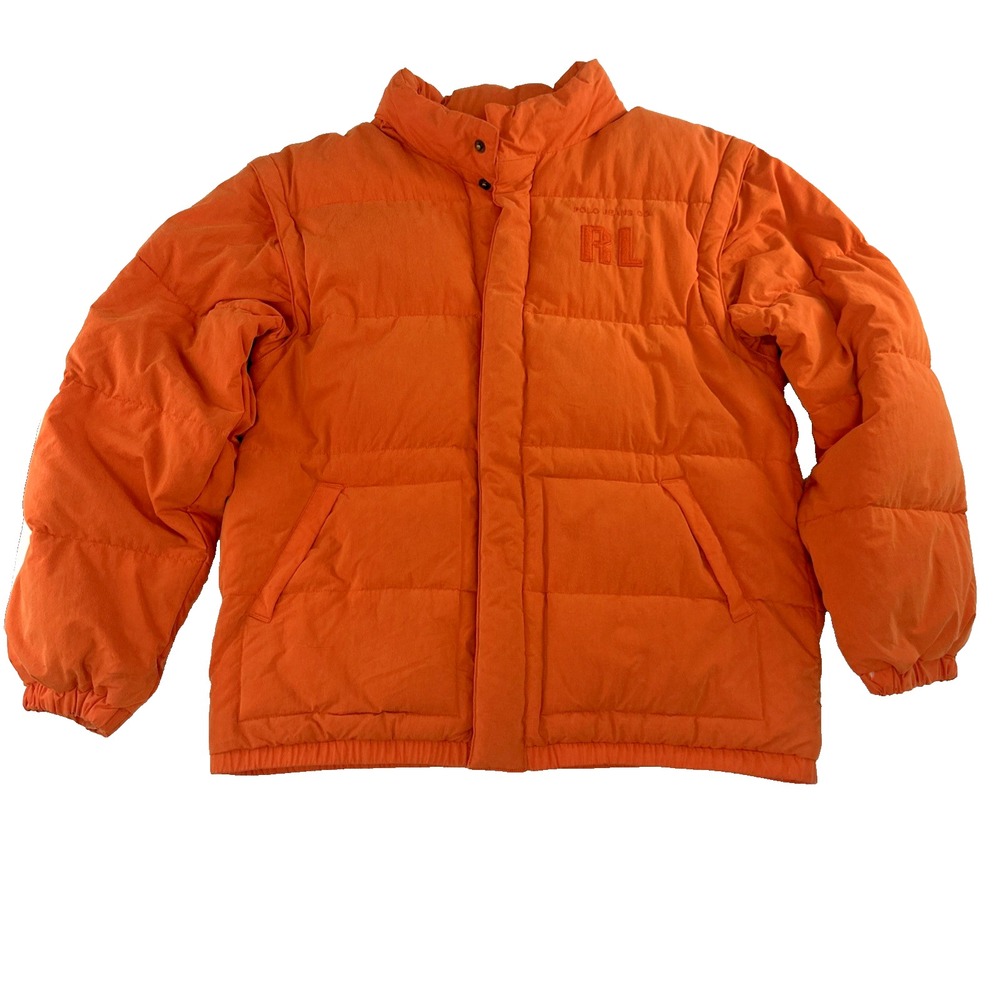 Polo Jeans Co. Ralph Lauren Puffer Jacket Women's Large Orange RL Logo Y2K 2000s